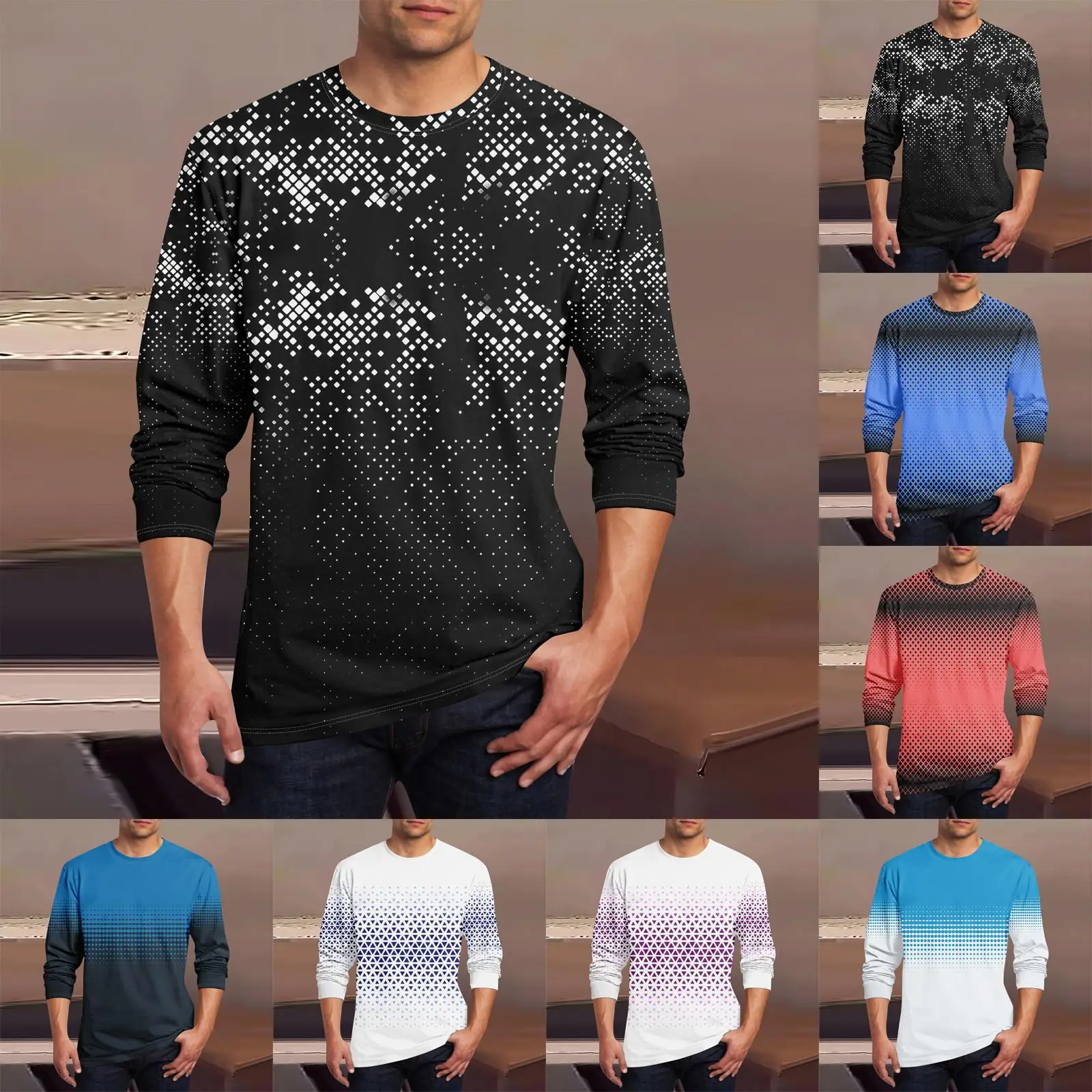 Spring And Autumn Men's Long-Sleeved T-Shirt Trend 3d Hd Printing Street Personality O Collar Loose Daily Casual Loose Comfortab