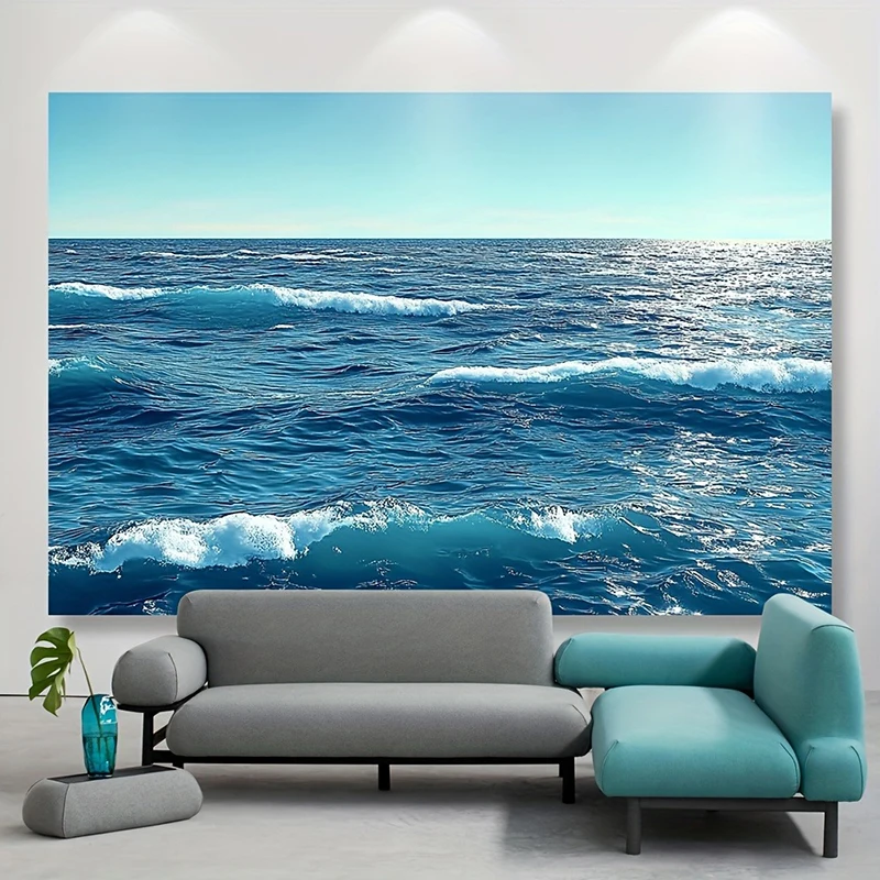 Refreshing Turquoise Ocean Wave Wall Tapestry: Serene Coastal-Themed Home Decor for Living Room & Bedroom