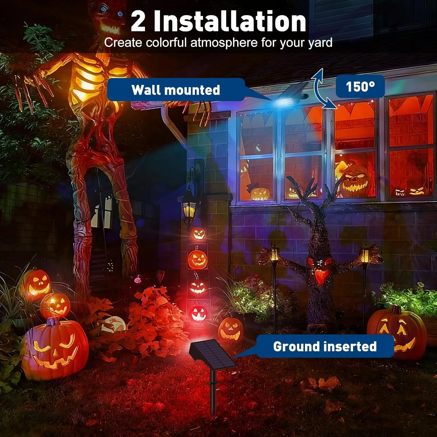 10er-Pack Solar-RGB-Strahler für den Außenbereich, 7 Farbmodi, wasserdicht, IP68, Landschaft, Garten, Wegbeleuchtung für Halloween, Weihnachten