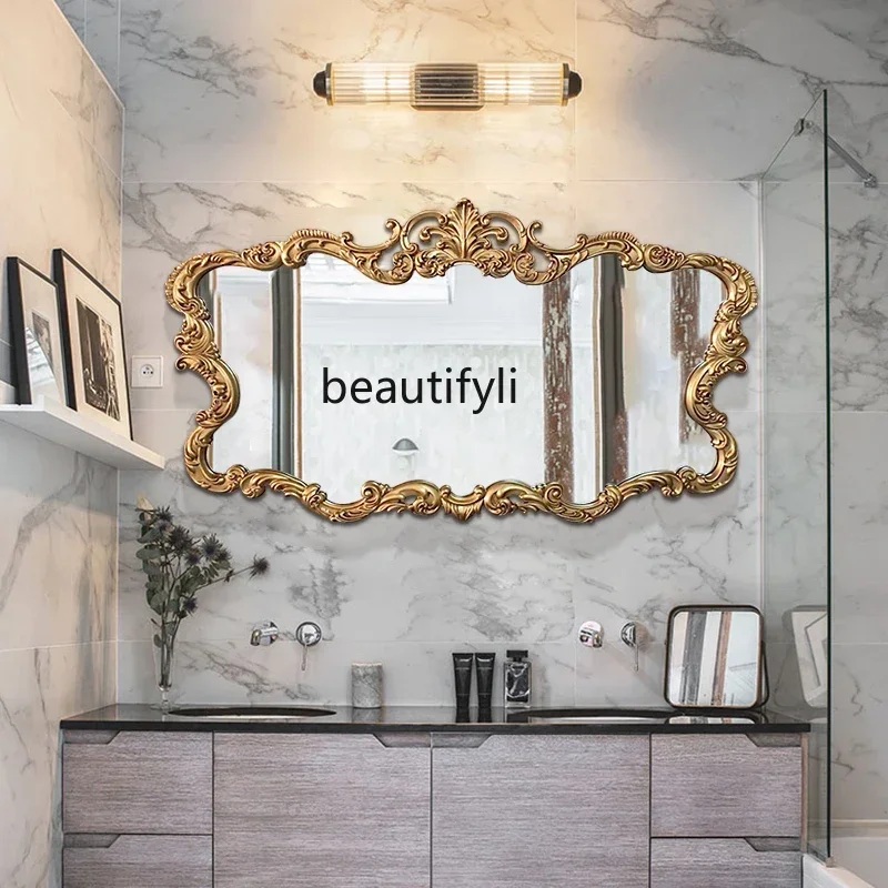 SS NewEuropean retro vanity mirror wall-mounted background wall decorative mirror French light luxury desktop bathroom mirror