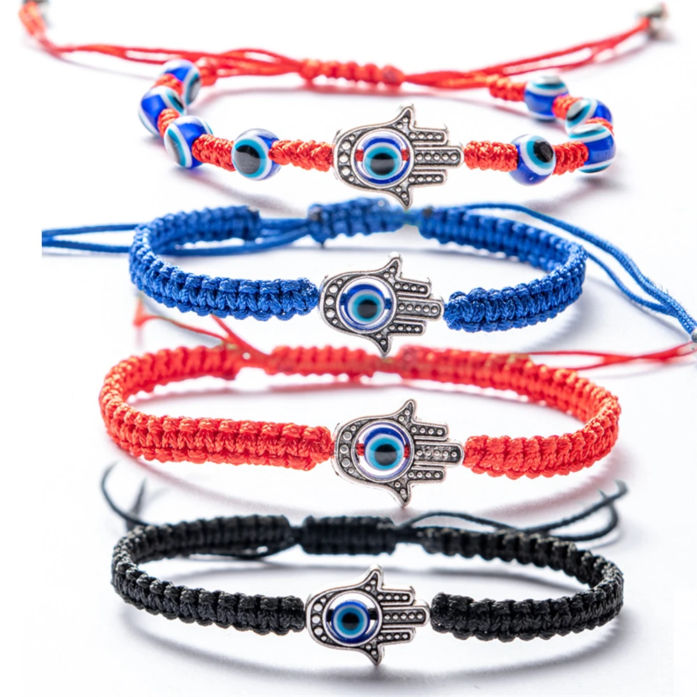 Bracelet tressé artisanal turc avec œil porte-bonheur, fil rouge, éléphant, tortue, main de Fatima, réglable, pour femmes et hommes, idéal comme cadeau