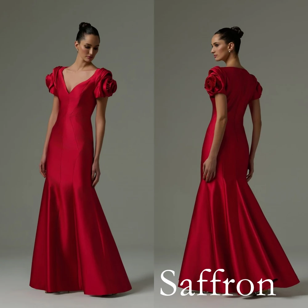 Vestido de noche de manga corta con flores exquisitas personalizado, vestidos elegantes con cuello en V para celebridades, vestido de fiesta clásico de sirena con cremallera en la espalda