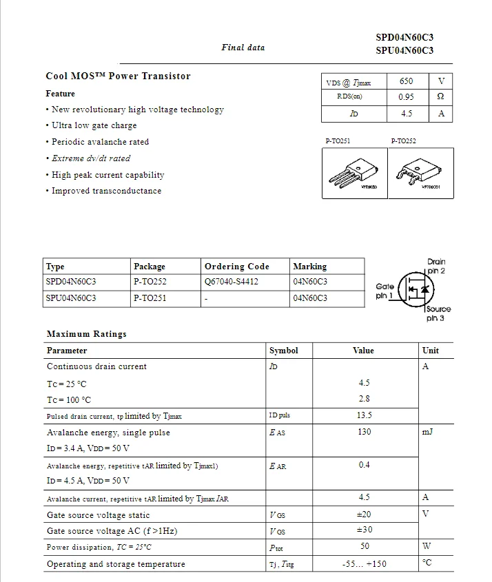 20PCS SPD01N60C3 SPU01N60C3 01N60C3 SPD02N60C3 SPU02N60C3 02N60C3 SPD03N60C3 SPU03N60C3 03N60C3 SPD04N60C3 SPU04N60C3 04N60C3