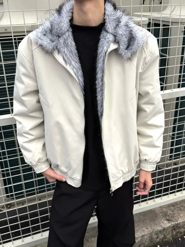 

Хип-хоп куртка в американском стиле с воротником-стойкой, утепленная, с меховым воротником, для пар, с принтом «Волк-король» и «Горный орел», из хлопка, интегрированная модель