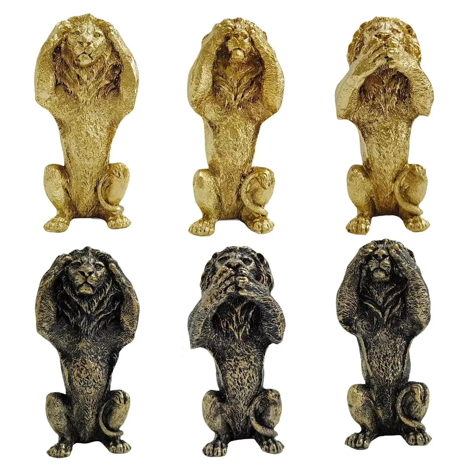 

3x Lion Statue Collectible Desktop Figurine for Bookshelf Bedroom Cabinet