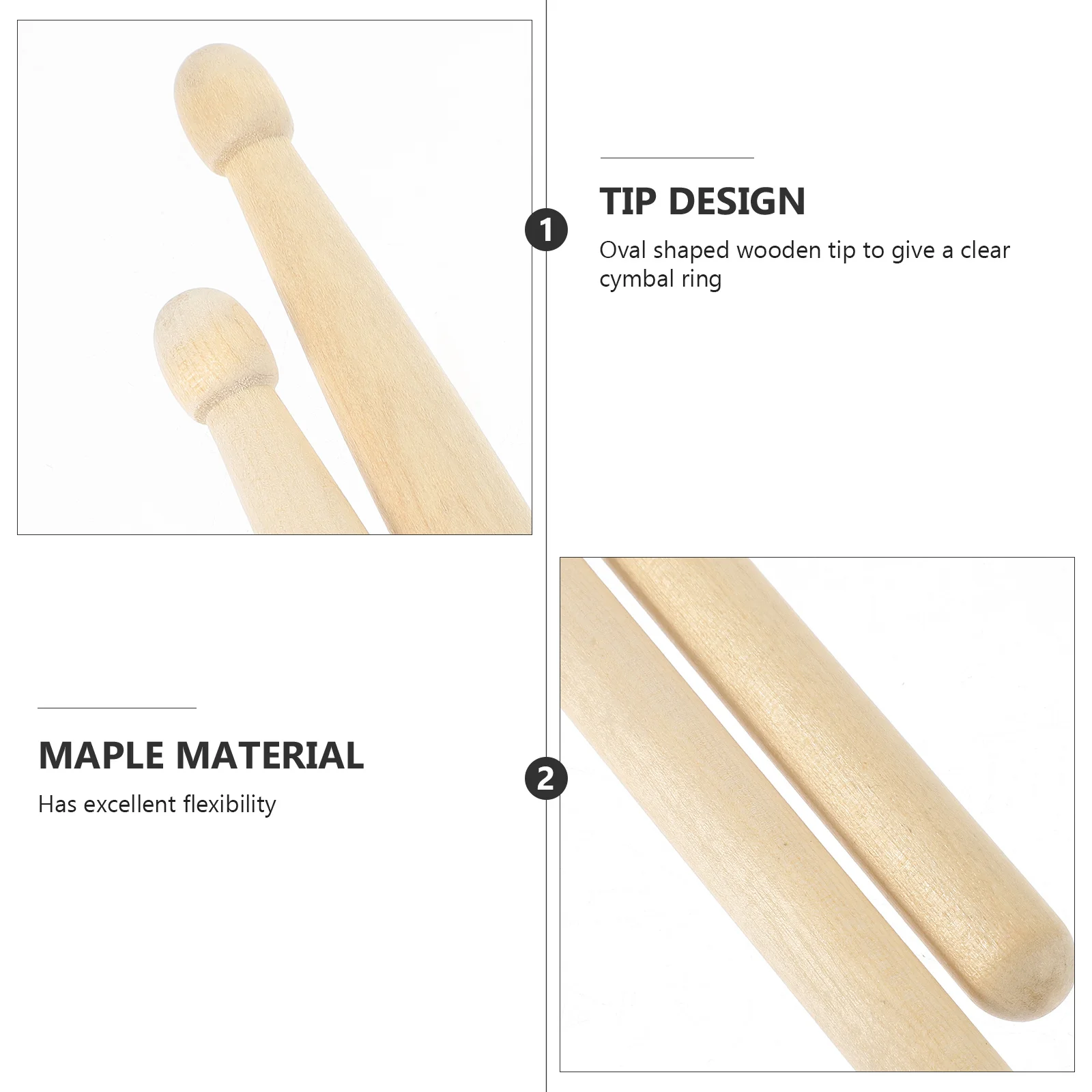 

Maple Wood Drum Sticks 41Cm 15Mm Oval Tip For Clear Cymbal Ring Smooth Grip Lightweight Jazz 5A Drumsticks