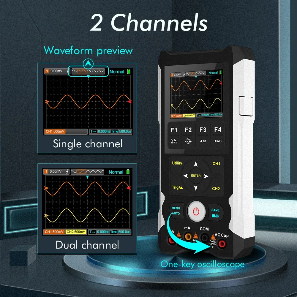 3 in 1 Digital Oscilloscope Multimeter Signal Generator 80Mhz Bandwidth 250MSa/s Sampling Rate Dual Channel Multifunction Tester