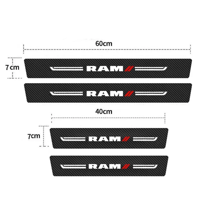 Car Door Threshold Sticker Scuff Scratch Auto Doorsill Anti Kick Strip Tape for Dodge Ram Logo 2500 Carbon Fiber Waterproof Film