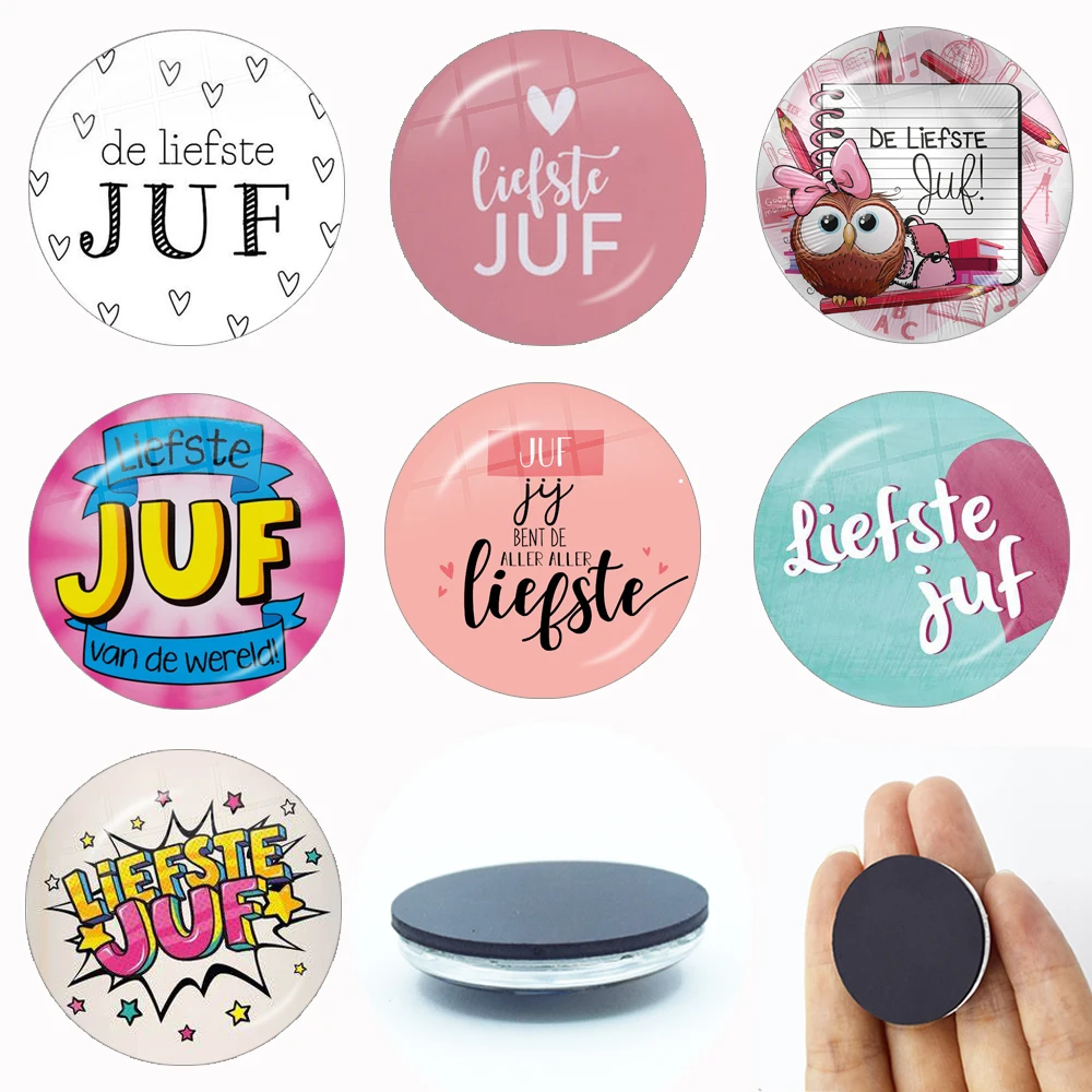 VOOR DE Liefste Juf Thank You Dear Fridge Magnet 30MM Glass Cabochon Magnetic Refrigerator Stickers Note Holder Home Decor Gift