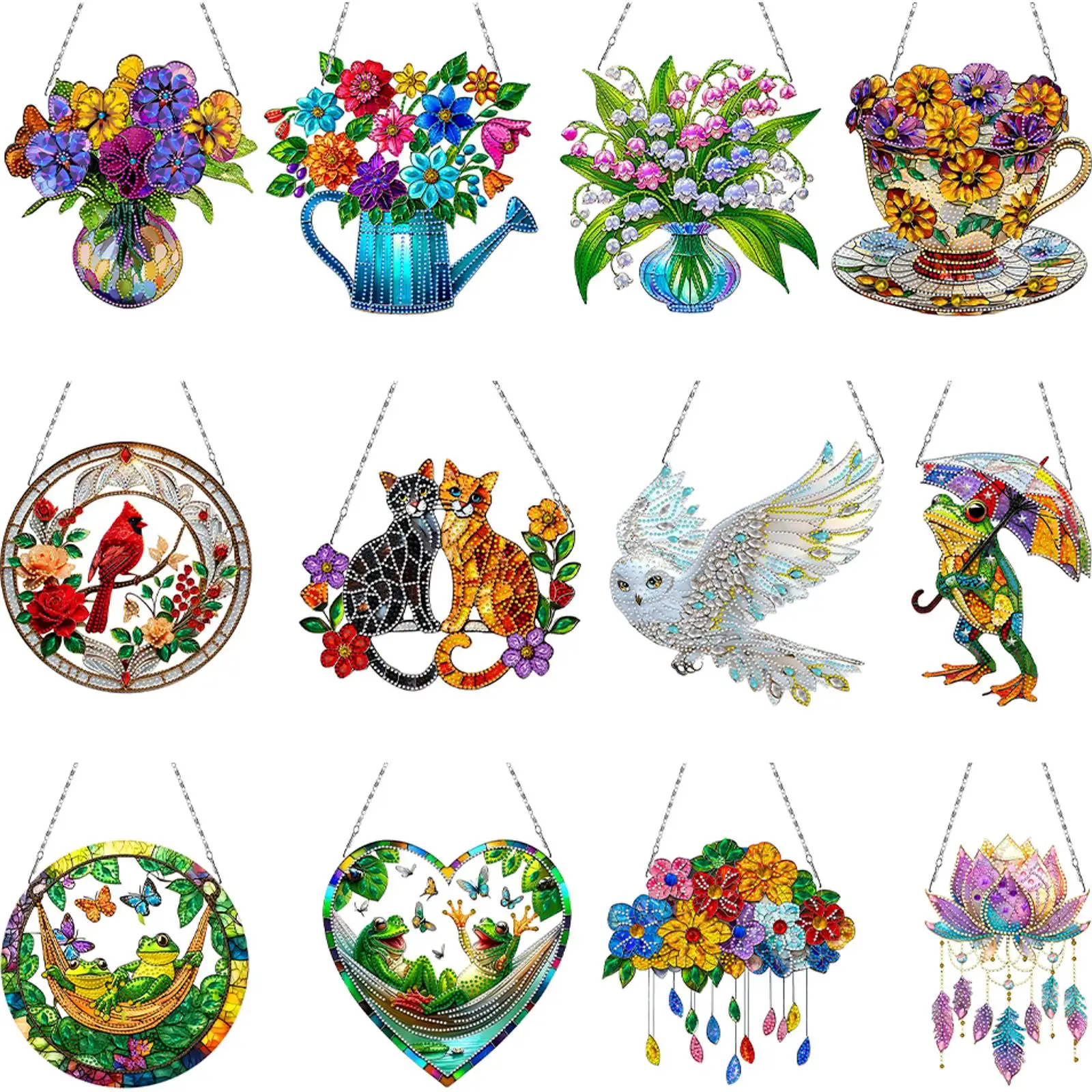 

2D/Flat DIY Hanging Diamond Art Kits Single-Sided Drill Rhinestone Diamond Art Window Pendants Window Hanging Art for Home Decor