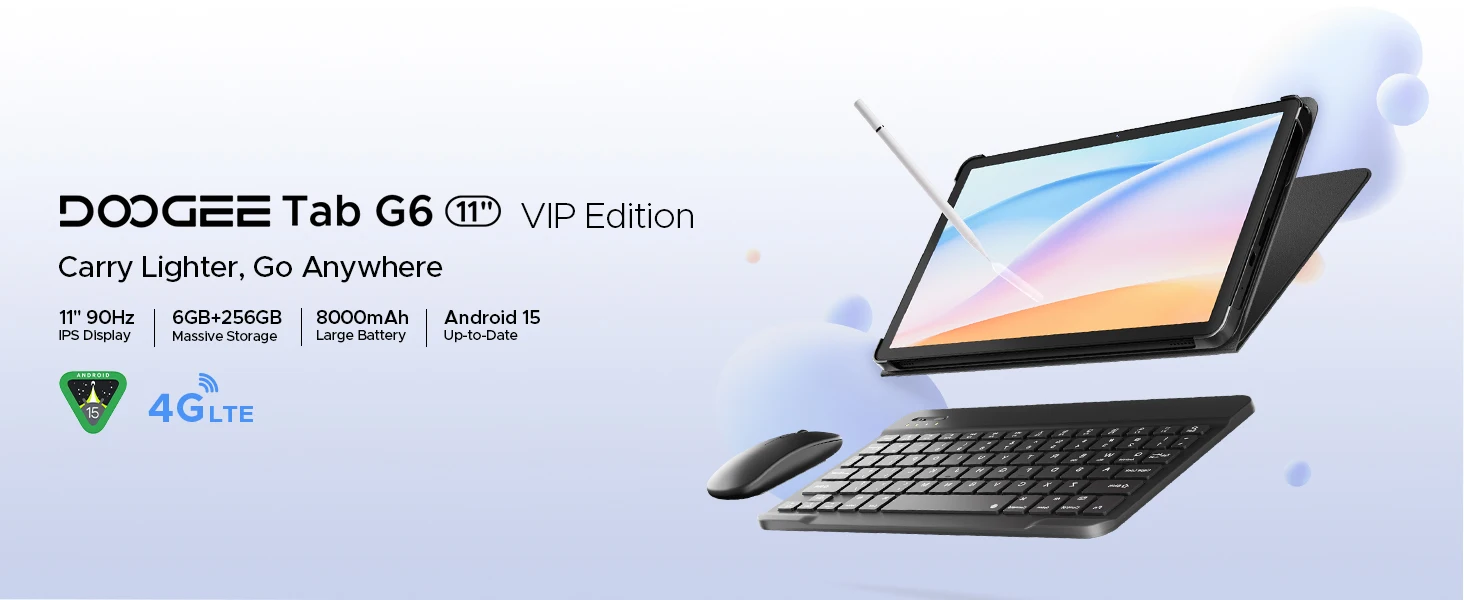 DOOGEE Tab G6 2 in 1 Tablet PC 4G LTE 11 Inch Android 15 30GB RAM(6+24) 256GB ROM 8000mAh Battery Support Widevine L1 Tablet PC