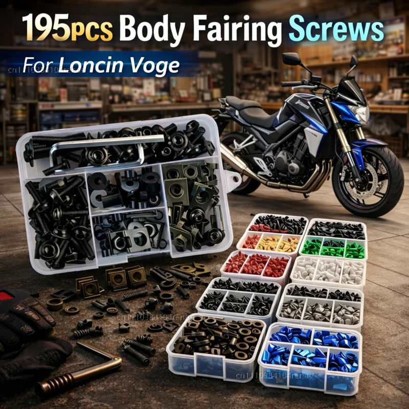 

195pcs Motorcycle Fairing Bolts Body Screws Nuts For Loncin Voge DS525X DS900X DSX 525 DSX 900 Voge 500AC 500DS 300DS Kit CNC