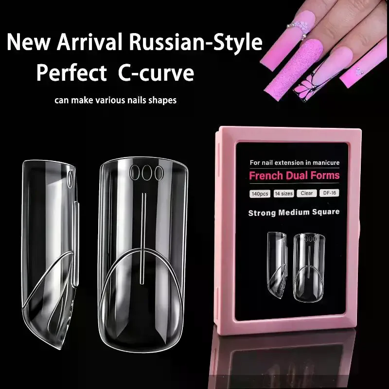 140Pcs/box Dual Form Square Almond Nail Extension Mold French Nail Armor Model  Stereoscopic Extension Upper Soft Nail Molds