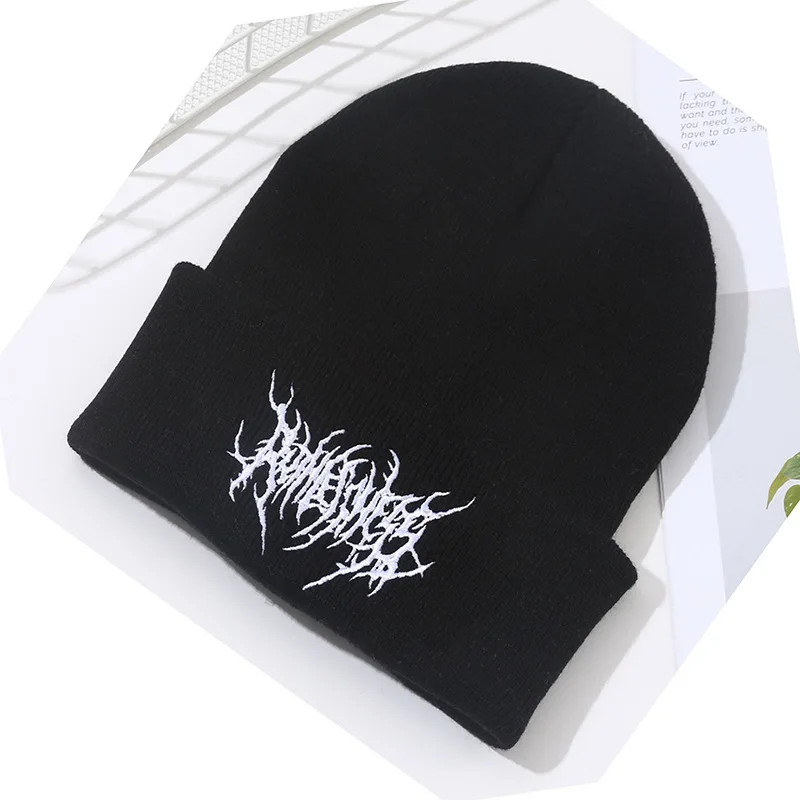 Ciepłe damskie męskie zimowe czapki beanie Gothic Street Punk czapki z dzianiny 100% bawełna moda utrzymuj ciepło Skullies czapki beanie