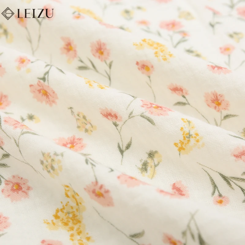 0.5m/1m/2m Orange Yellow Carnation Double Layer Crepe Baby Fabric 100% Cotton Soft DIY Baby Pajamas Towel Clothes Sewing Fabric