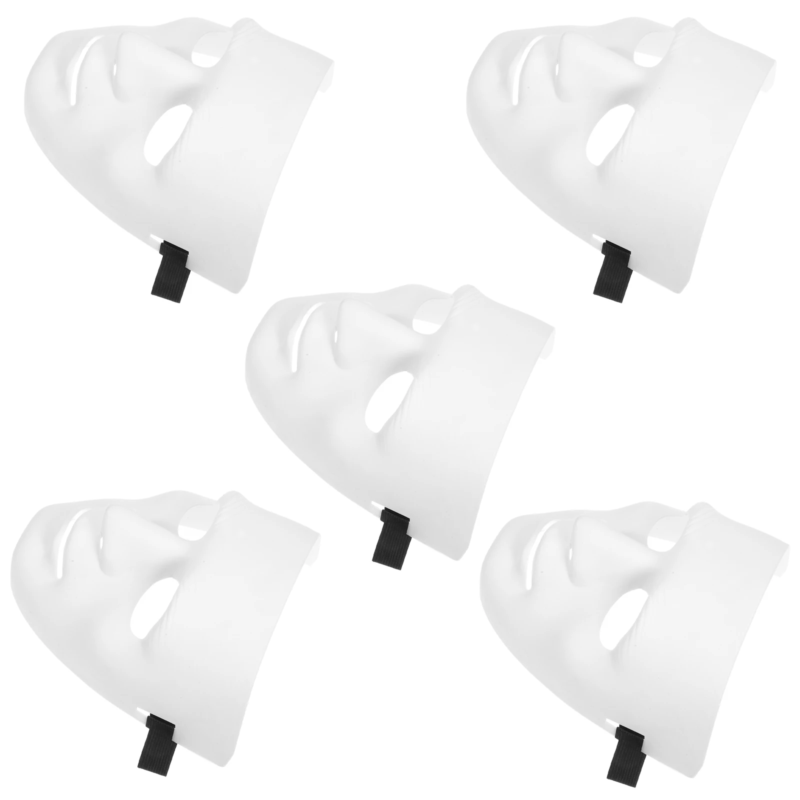 

5 Pcs Full Face Plastic Masquerade Mask Halloween Costume Party Carnival Dancer Street Dance Adjustable Elastic Band White Face