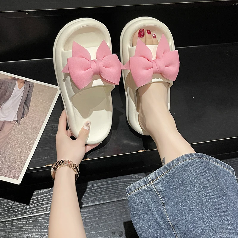 Rubber Slippers Med Butterfly-Knot Shoes Woman 2023 Luxury Slides Platform Designer Flat Summer Fashion Butterfly-knot PU