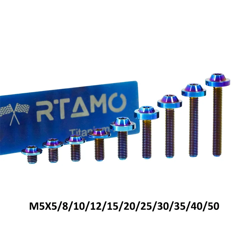 RTAMO Gr5 Titanium Bolt M5X5/8/10/12/15/20/25/30/35/40/50mm Ti Torx Head Screw for Bike Motorcycle Dress Up