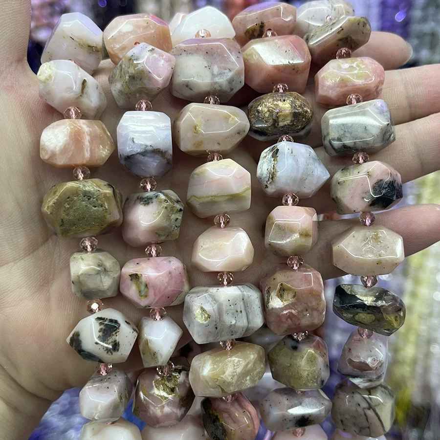 13-18mm Natural Pink Opal Faceted Irregular Nugget Shape Loose  Beads 15'' Strand Jewelry Making DIY