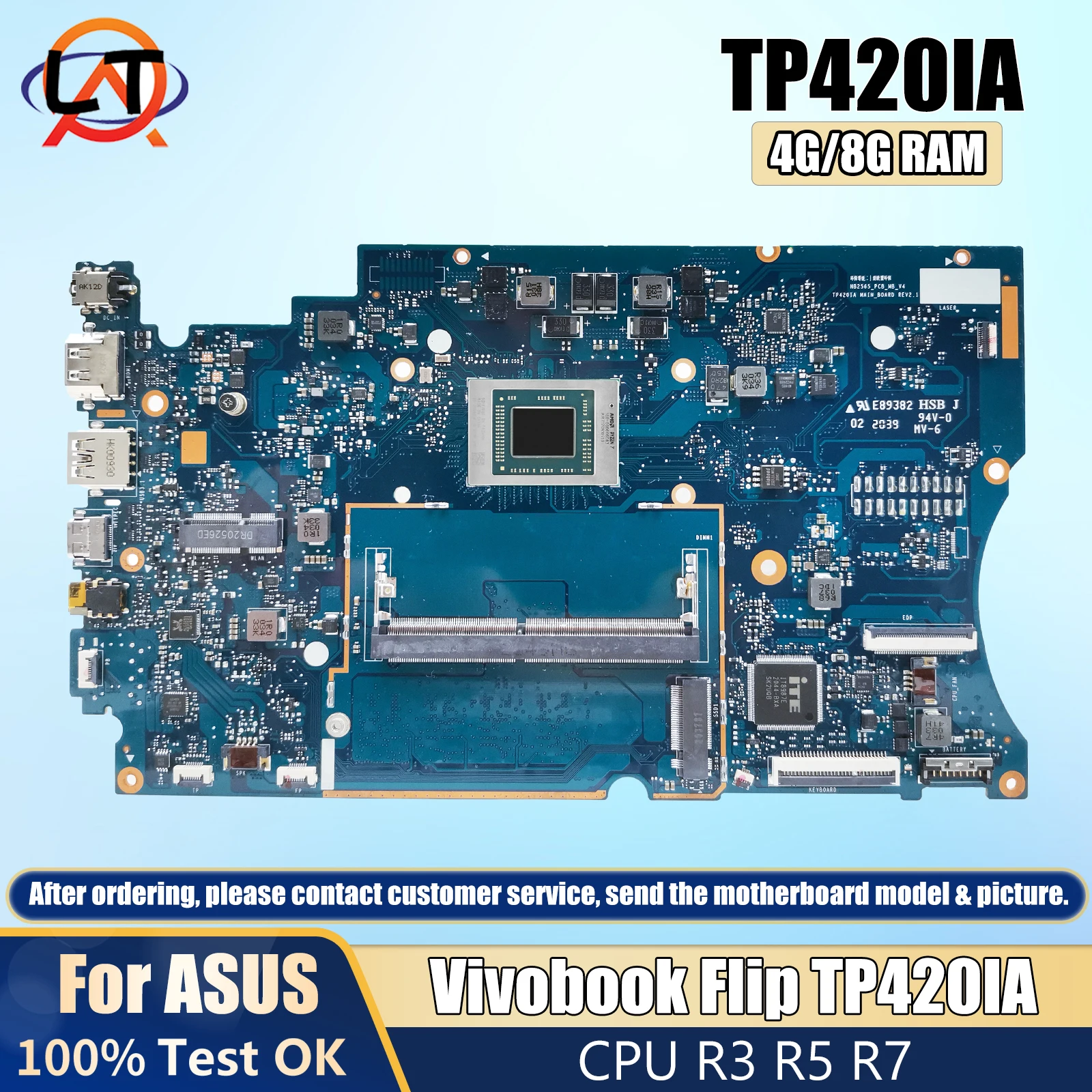 TP420IA Mainboard For ASUS Vivobook Flip TP420I Laptop Motherboard With CPU R3 R5 R7 4G/8G-RAM NB2565-PCB-MB-V4