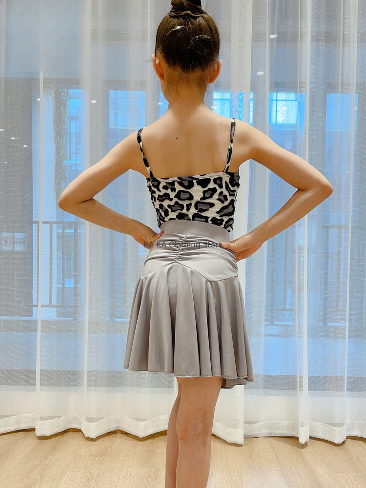 Leopard Tango Latin Dance Dress Girls Cha Cha Rumba Samba Dance Skirt Girls Kid Latin Dance Clothes Competition Ballroom Dresses