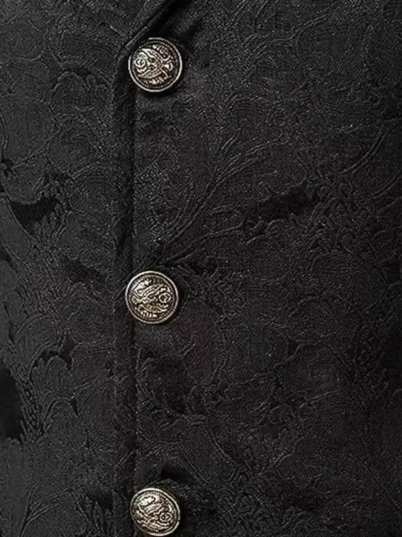 Herren Vintage Viktorianische Blumen-Jacquard-Weste, V-Ausschnitt, einreihig, ärmellos, Gothic Hochzeits-Party Cosplay Kostüm – Detail 18