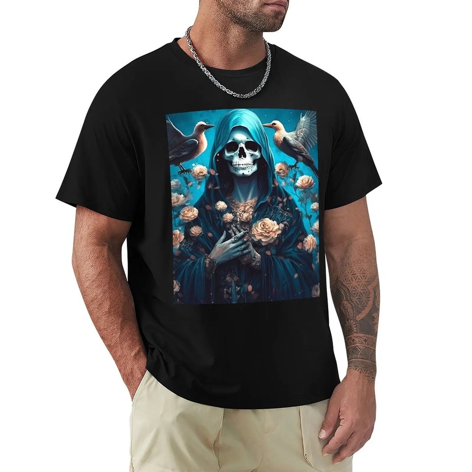 

Nuestra Seora de la Santa Muerte Mother of Death T-Shirt Work Outdoor T-Shirt for Men