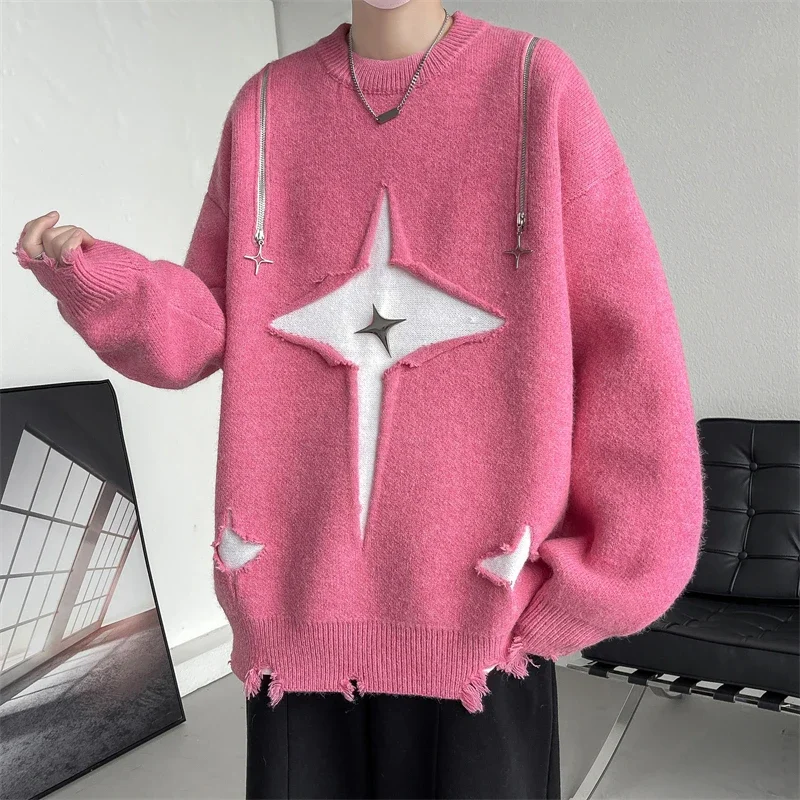 Męskie swetry z nadrukiem Męskie swetry zimowe Nowość w swetrach Pullover Knit Harajuku Dzianina Luksusowa odzież Odzież