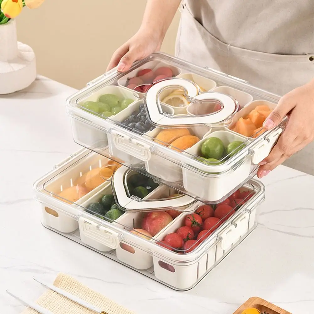 

Plastic 4/8 Grids Food Divided Serving Tray Sealed Large Capacity Snack Fruit Tray with Lid Reusable Divided Dinner Plate