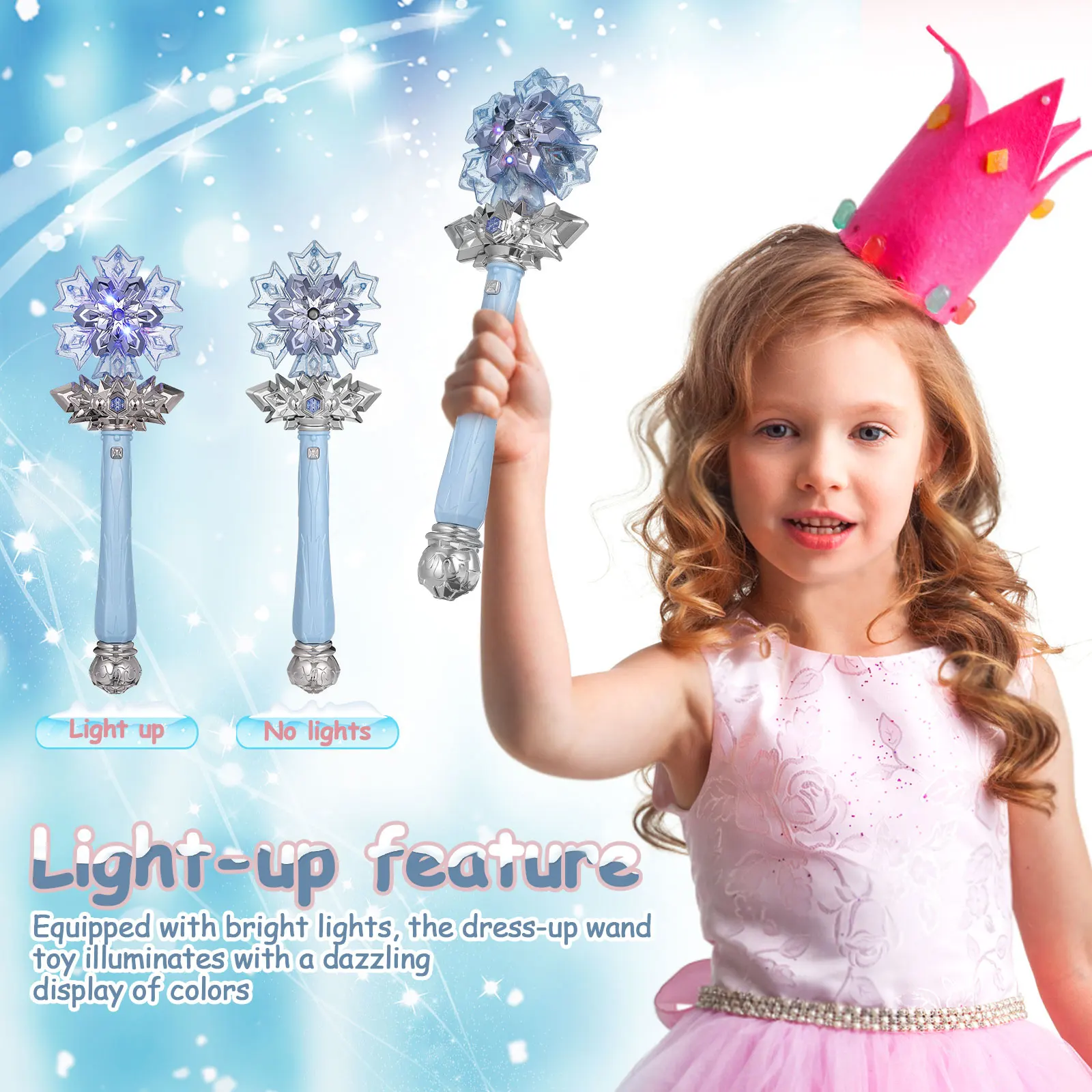 어린이용 눈꽃 요술봉, 음악과 스프레이 기능이 있는 빛나는 공주 눈꽃 요술봉, 코스프레 의상, 요정 빛나는 요술봉 소품, 크리스마스 선물