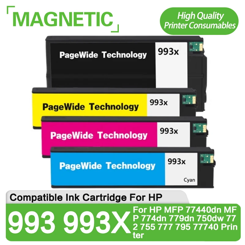 

Магнитный картридж для HP 993 993X, совместимый с чернилами для HP 993X PageWide 755dn 774dn 750dn 750dw 772dn 772dw 777z 777zs