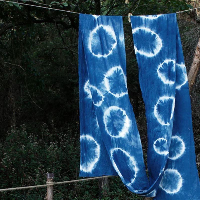 1M Ethnic Style Handmade Blue Tie Dye Cotton Fabric for DIY Partition Door Curtain DIY Designer Fabric Material