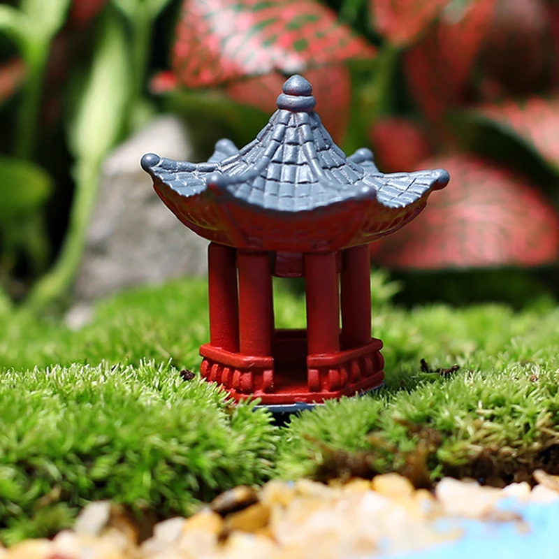 2PCS Mini Desk Decoration Torii Gate Japanese Garden Miniature Shrine Ornaments Micro Stone Gazebo Shelf Japan