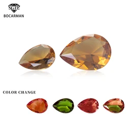 Sultanite Diaspore Color changing gemstone Pear Loose stone beads DIY matching stone under different light sources change color