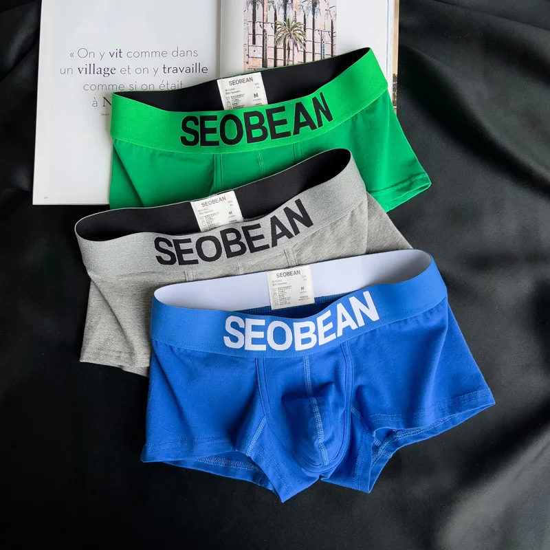 3pcs/lot Men\'s underwear cotton boxer shorts Summer breathable Japanese style solid color U bag Comfortable youth