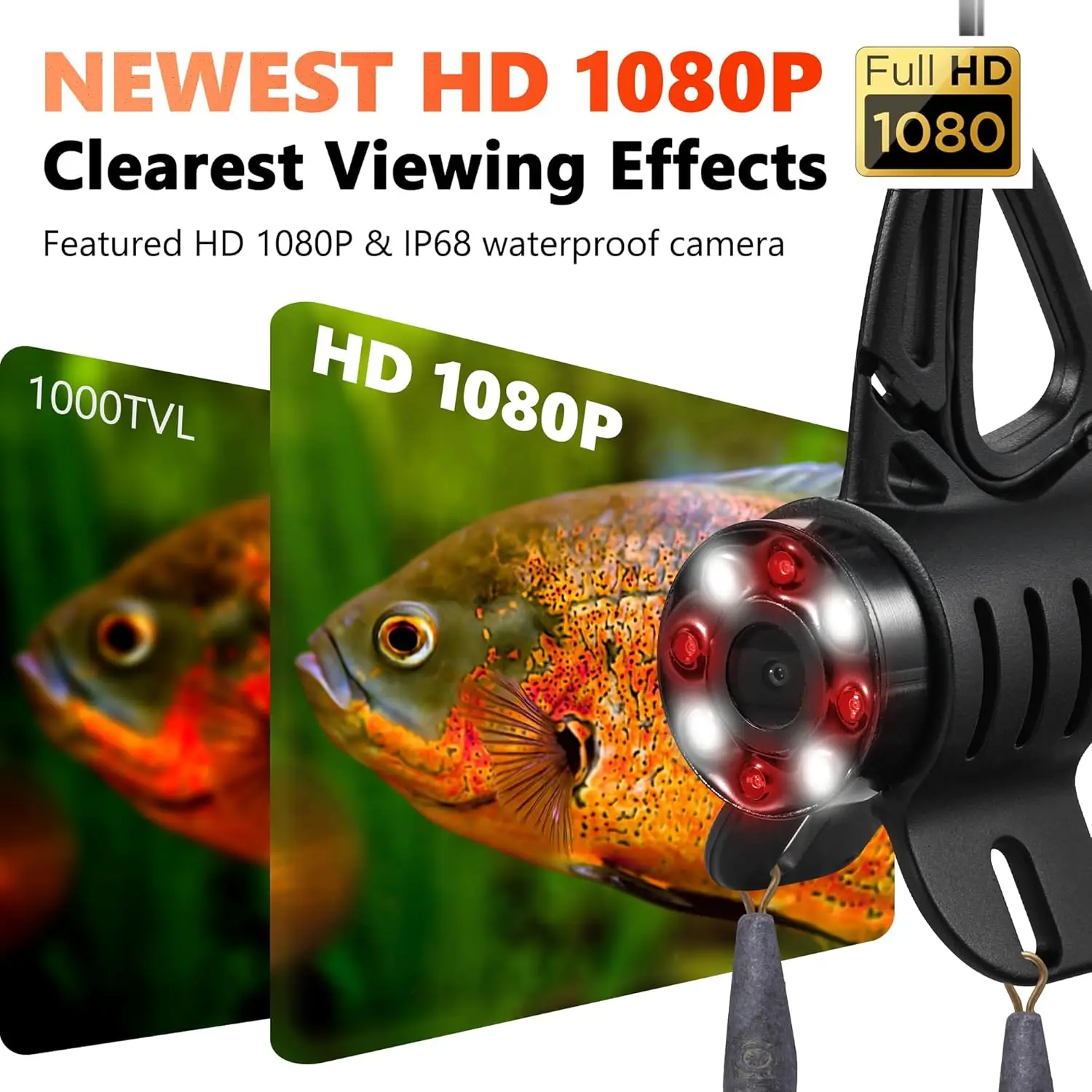 HD 1080P Underwater Fishing Camera 7'' w/DVR 32GB - (NO Need Learn) MOQCQGR Ice Fishing Camera Underwater 10,000mAh, USB