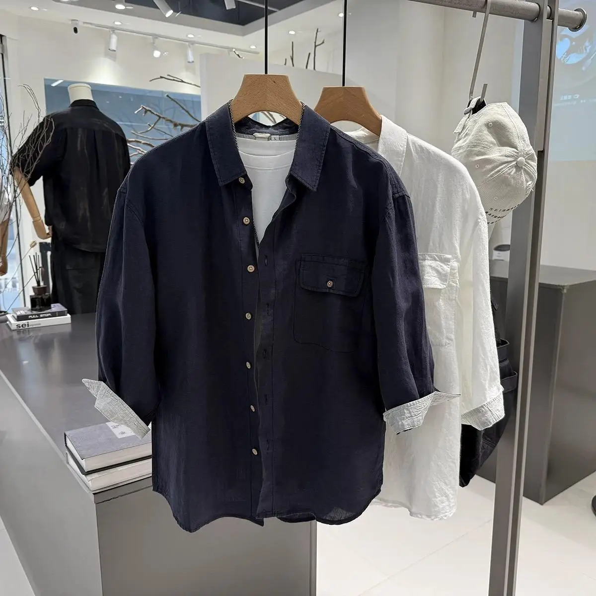 

Men's Loose Fit Linen Shirt Half Sleeve Turn-down Collar Workwear Versatile Minimalist Style Breathable Comfortable Top
