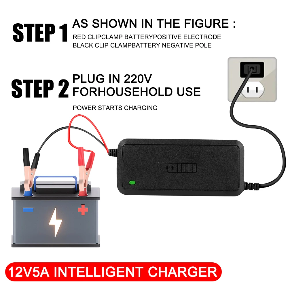 75W 12V 5A Motorcycle Car Battery Chargers 110-240V US EU Plug Intelligent Pulse Repair For Lead Acid Battery S1 Charger 12V/2A