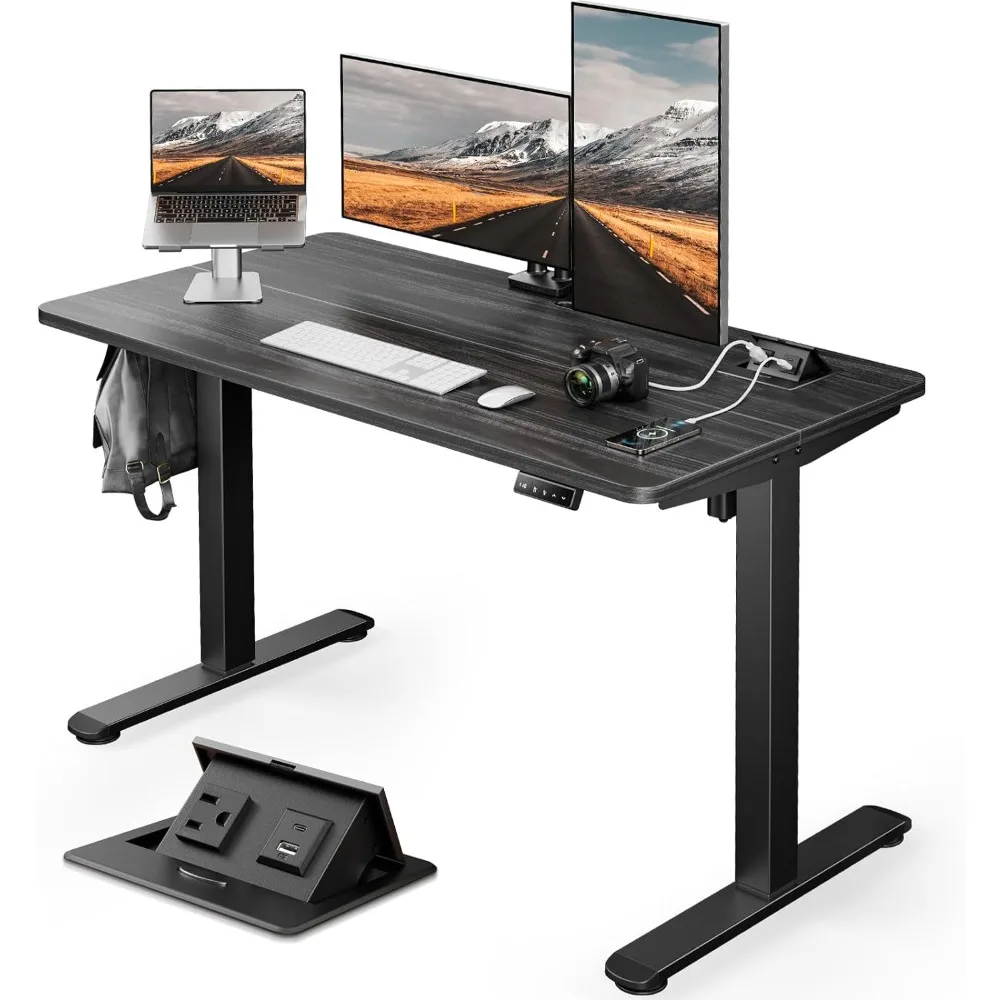 

Electric Standing Desk Adjustable Height, 48 x 24 Inches Desktop with Hidden AC&DC Power Outlet, Socket Tray, Anti-Collision