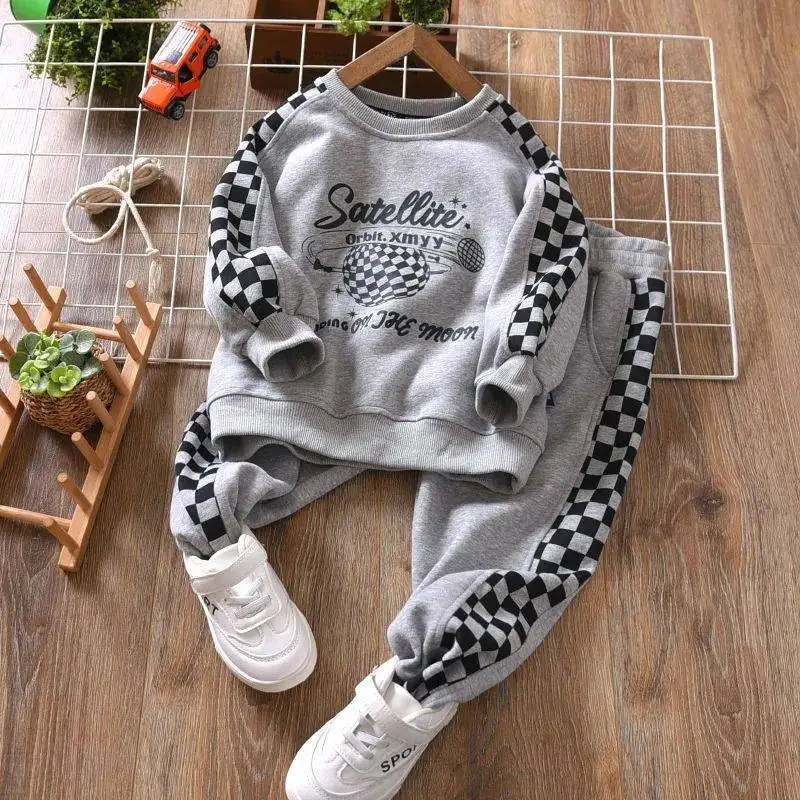 

School Kids Tracksuit Plaid Boys Sweatshirt+Sweatpant Sets Children Jogger Set 2 Pieces Outfits Clothing Spring Autumn 3-13Years