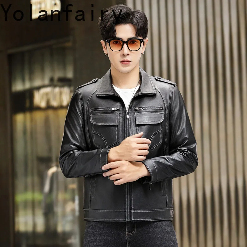 

Natural Leather Jacket Men Fashion Top Layer Cowhide Coat Spring Autumn Clothes Men's Motocycle Jackets Short Style Flight Suit