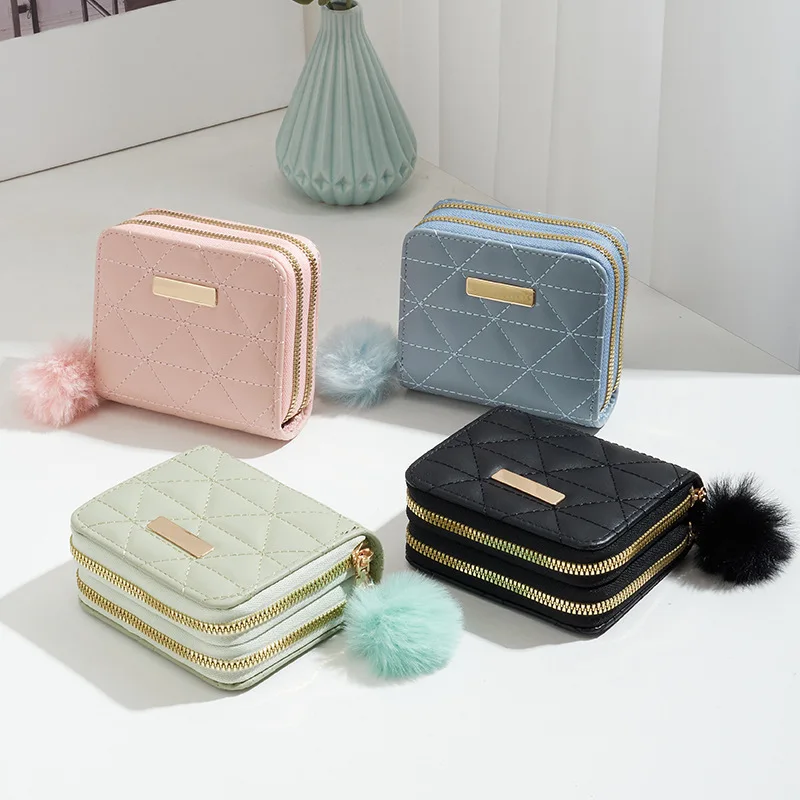 Cartera de mano de color liso con doble cremallera y diseño triangular con costuras de diamante, modelo 2026, estilo corto, para documentos.