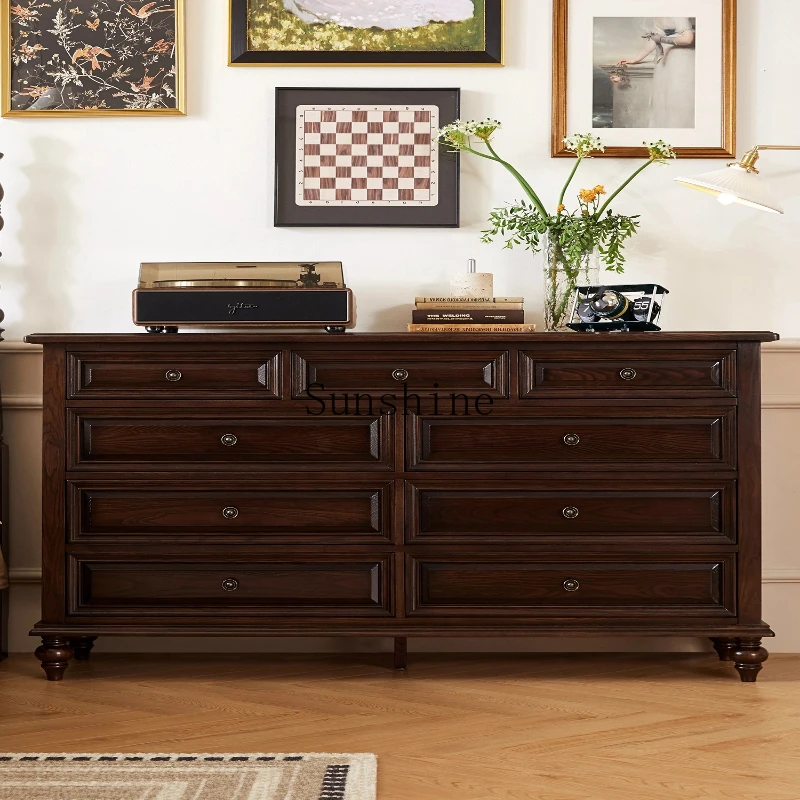 

American all-solid wood nine buckets, living room against the wall, rural pastoral retro bedroom storage cabinet
