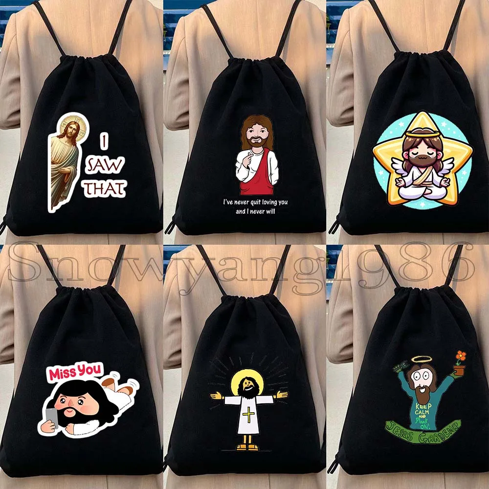 

Cute Jesus Is Calling Christmas Gift Kawaii Sweet Baby Jesus Cartoon Christ Canvas Drawstring Bags Soccer Backpack Gym Sackpack