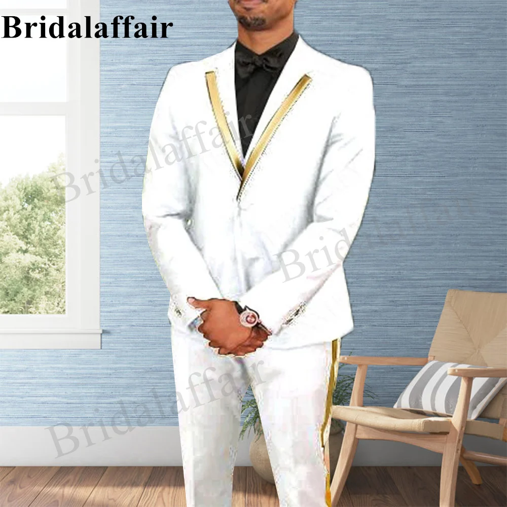 

Bridalaffair Men's Suits Wedding White Slim Fit Suit Tuxedo foe Men 2pcs Blazer Coat Pant Set Casual One Button Costume Homme