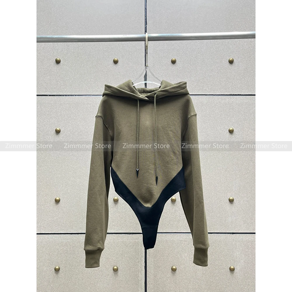 Design Sense Niche Hem Clash of Colours One-piece Sweatshirt Women's New Drawstring Hoodie