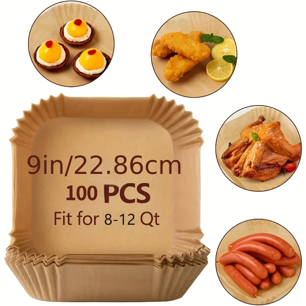 100/50 Pack Air Fryer Liners, Uncoated Nonstick Parchment Paper, Heat Resistant Baking Sheets for Ovens and Microwaves, Home Use