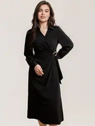 DUSHU Plus Size Commuter Temperament Metal Dress 2025 Spring New Fashion Long Dress Casual Loose Women Dress 25DS81126