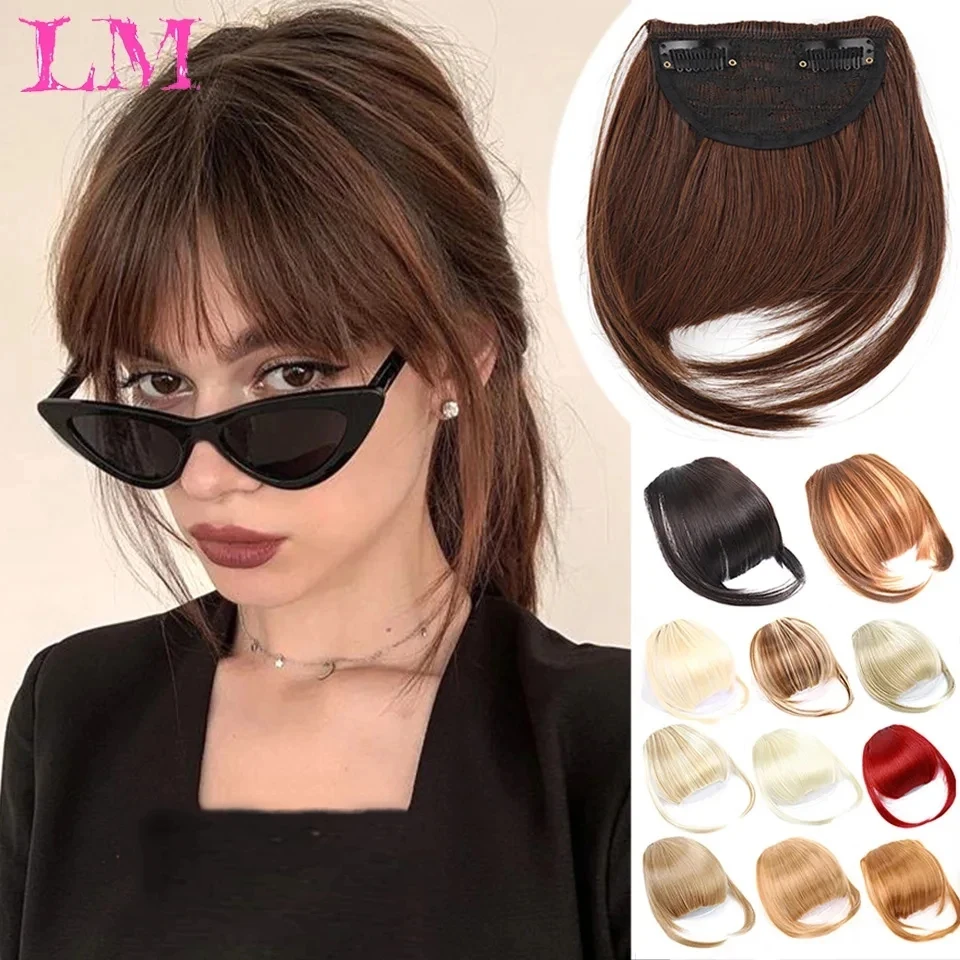 LM Hair Bangs Natural Brown Wispy Bang Clip de pelo en flequillo con patillas postizo para mujeres Clip en Air Bang