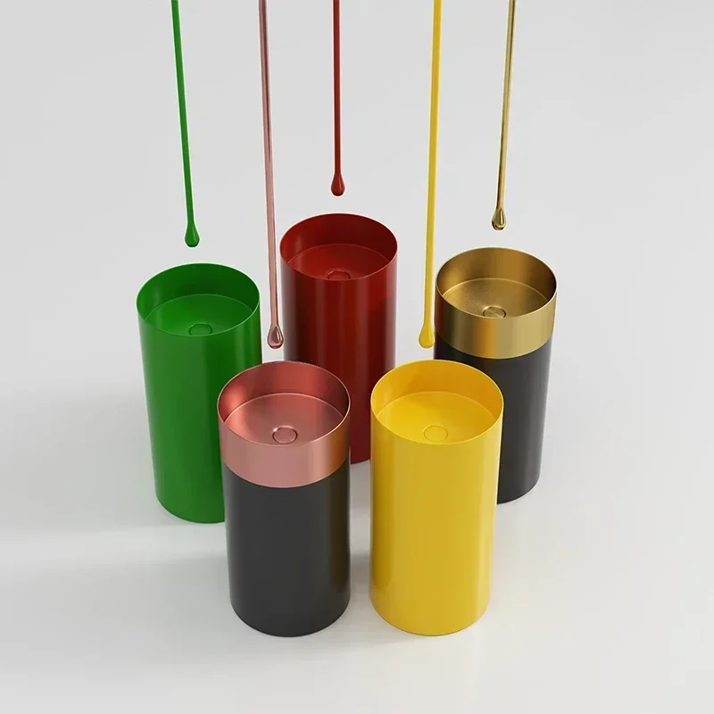 A Red yellow stainless steel column basin Creative Internet celebrity bar Integrated floor-to-ceiling washbasin Washbasin